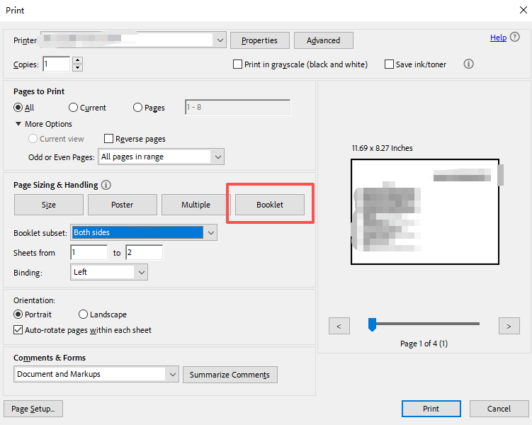 Print Booklet from PDF in Adobe Acrobat