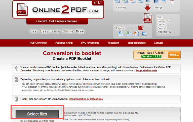 Convert PDF to Booklet Using Online2PDF 1