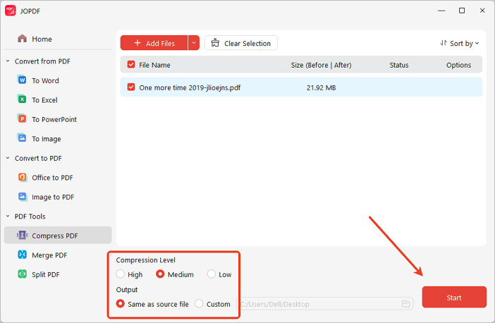 start compressing PDF with JOPDF