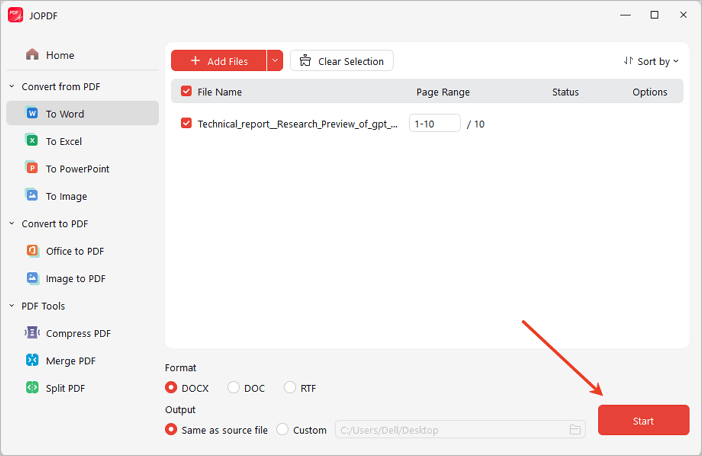 start convert pdf to word