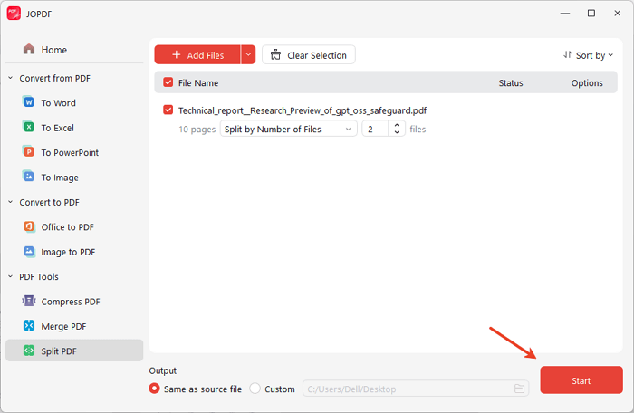 start splitting PDF file with JOPDF