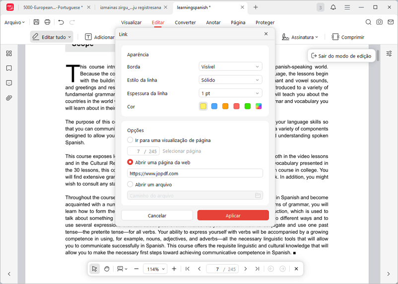 Editar link no PDF com JOPDF