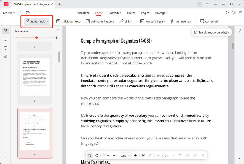 Editar texto no JOPDF