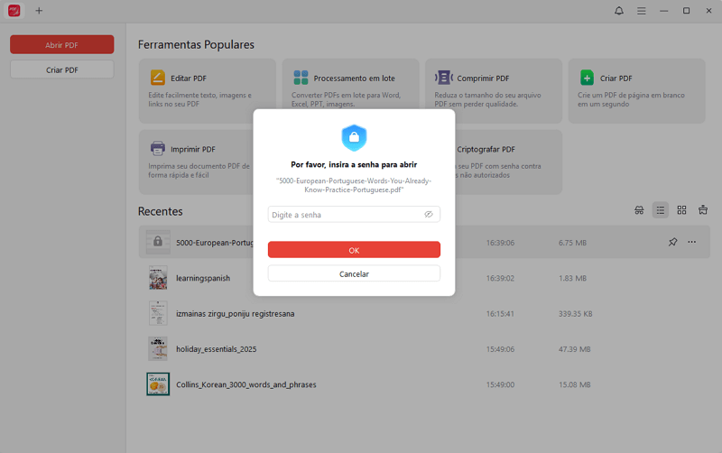 Inserir a senha do PDF