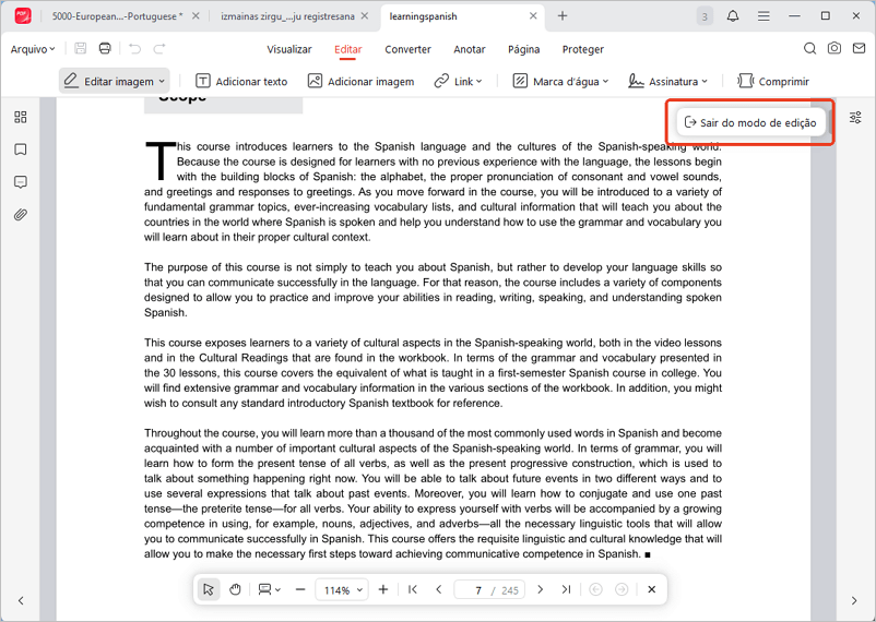 Sair da edição no JOPDF