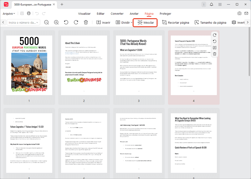 Unir PDFs na aba de Páginas do JOPDF