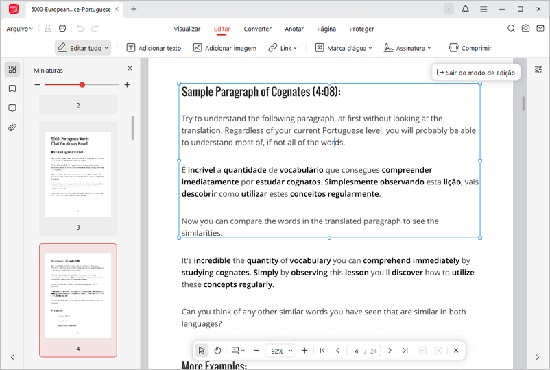 Selecionar texto para editar no JOPDF