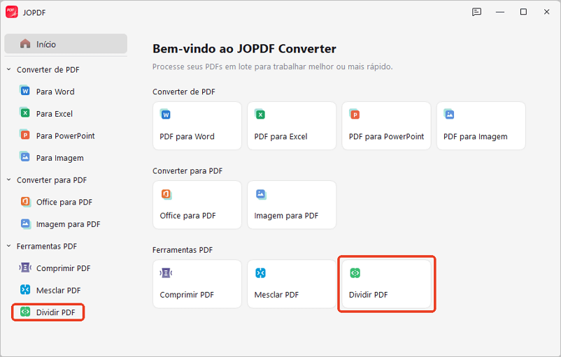Dividir PDF no conversor do JOPDF