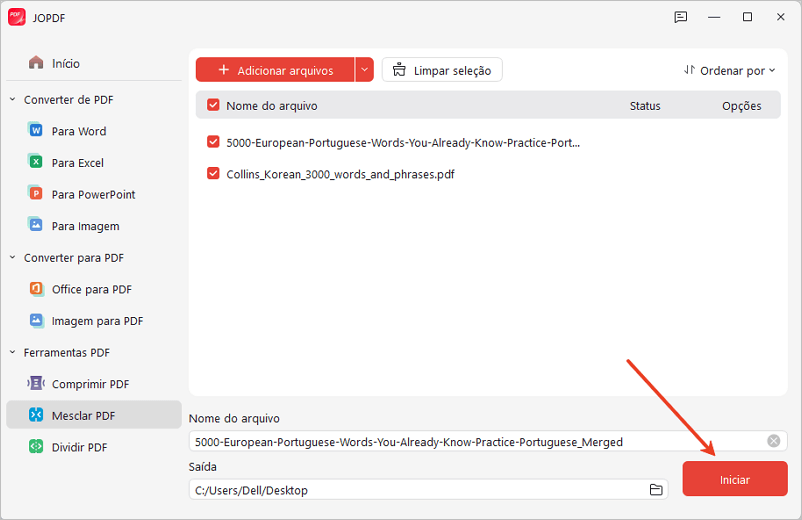 Combinar vários arquivos em um único PDF
