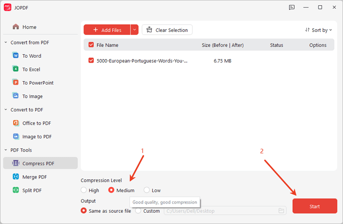 Comprimi file PDF con JOPDF