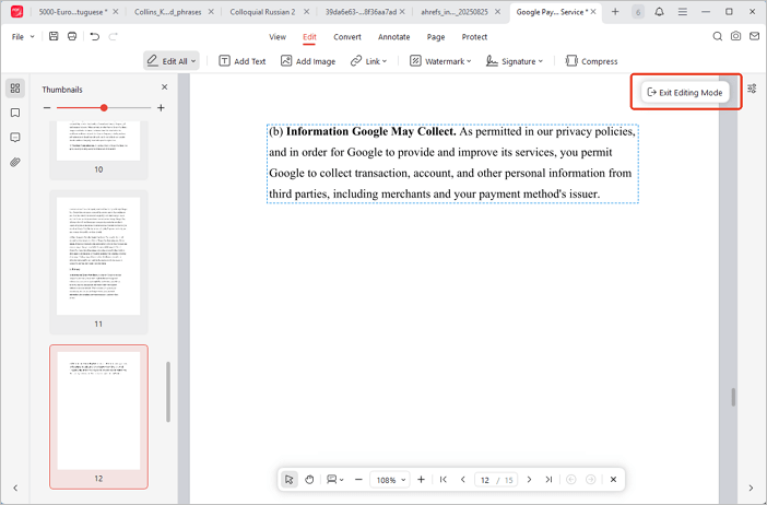 Esci dalla modalità di modifica PDF in JOPDF