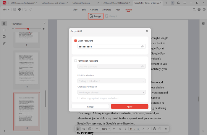 إضافة كلمة مرور لفتح ملف PDF باستخدام JOPDF