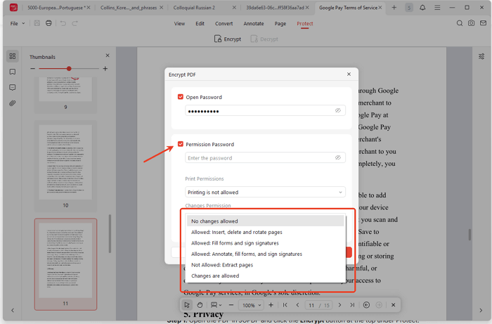 تعيين كلمة مرور للأذونات في ملف PDF باستخدام JOPDF