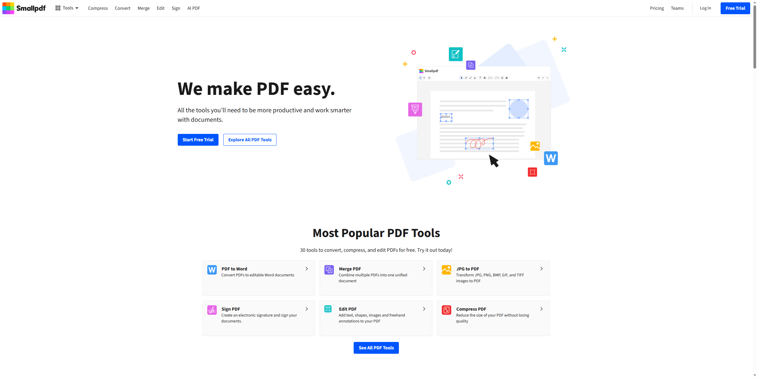 the interface of Smallpdf