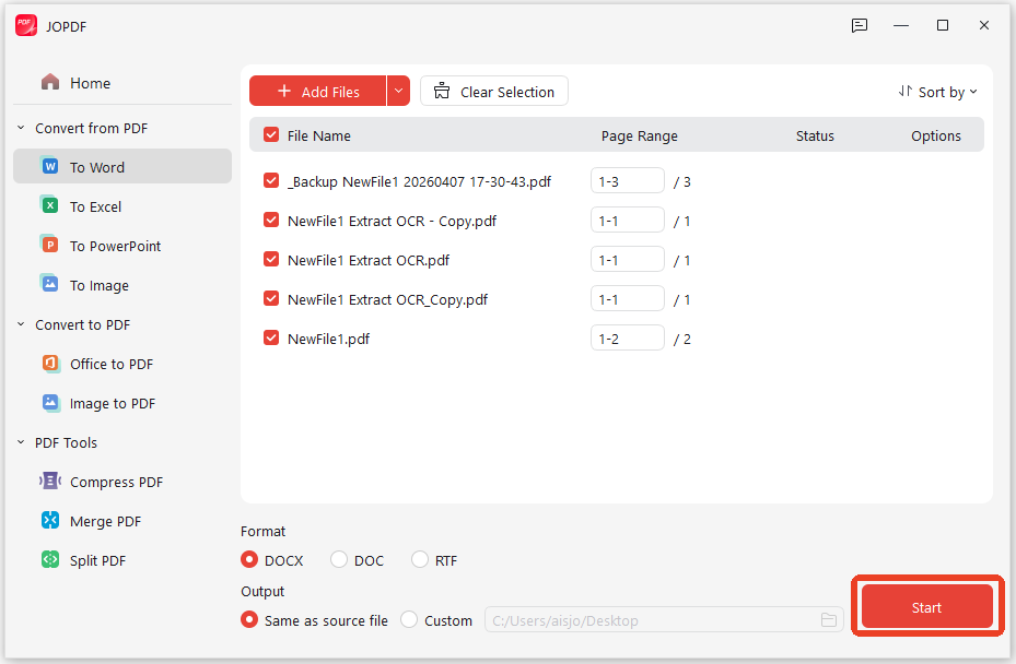 start the pdf conversion