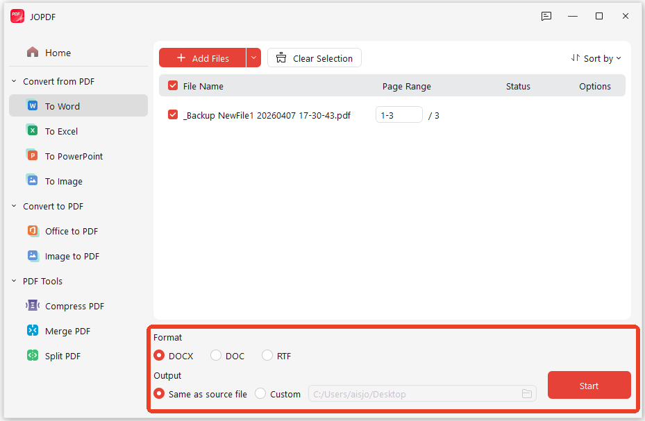 JOPDF convert PDF to Word