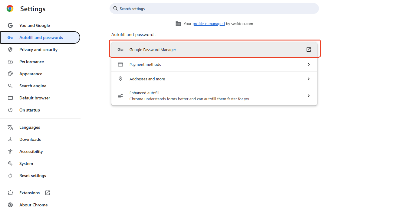 select Google Password Manager