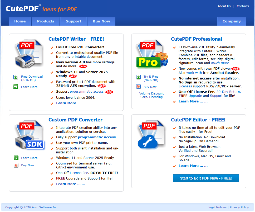 the interface of CutePDF