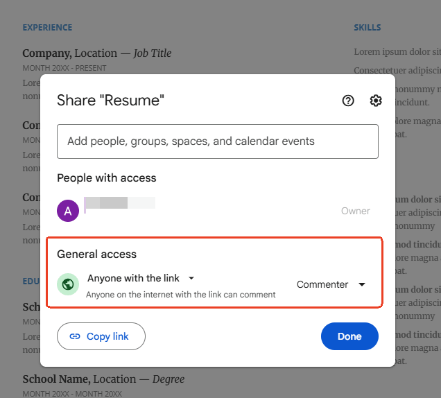 Adjust the sharing settings