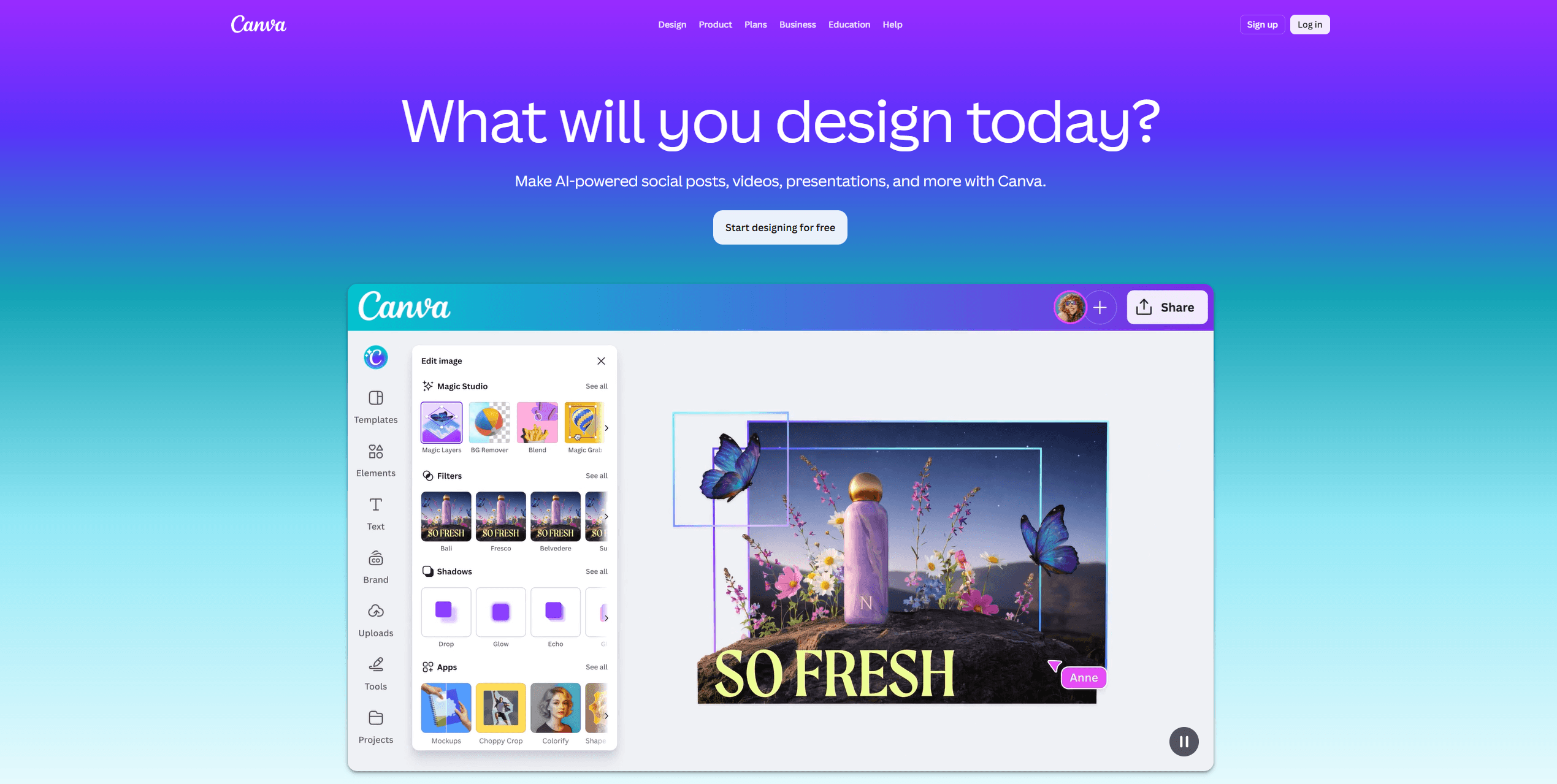 the interface of canva