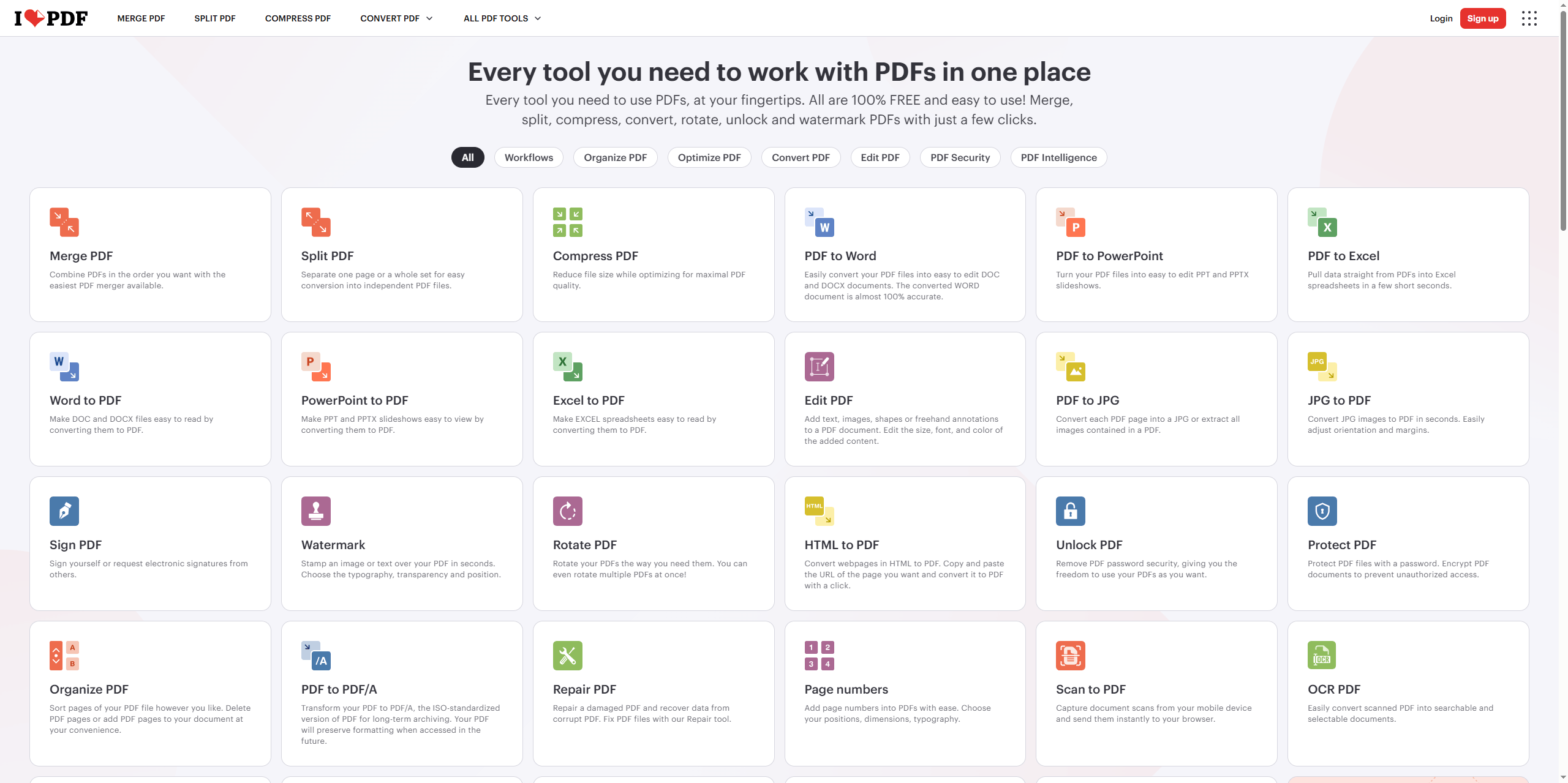 the interface of iLovePDF