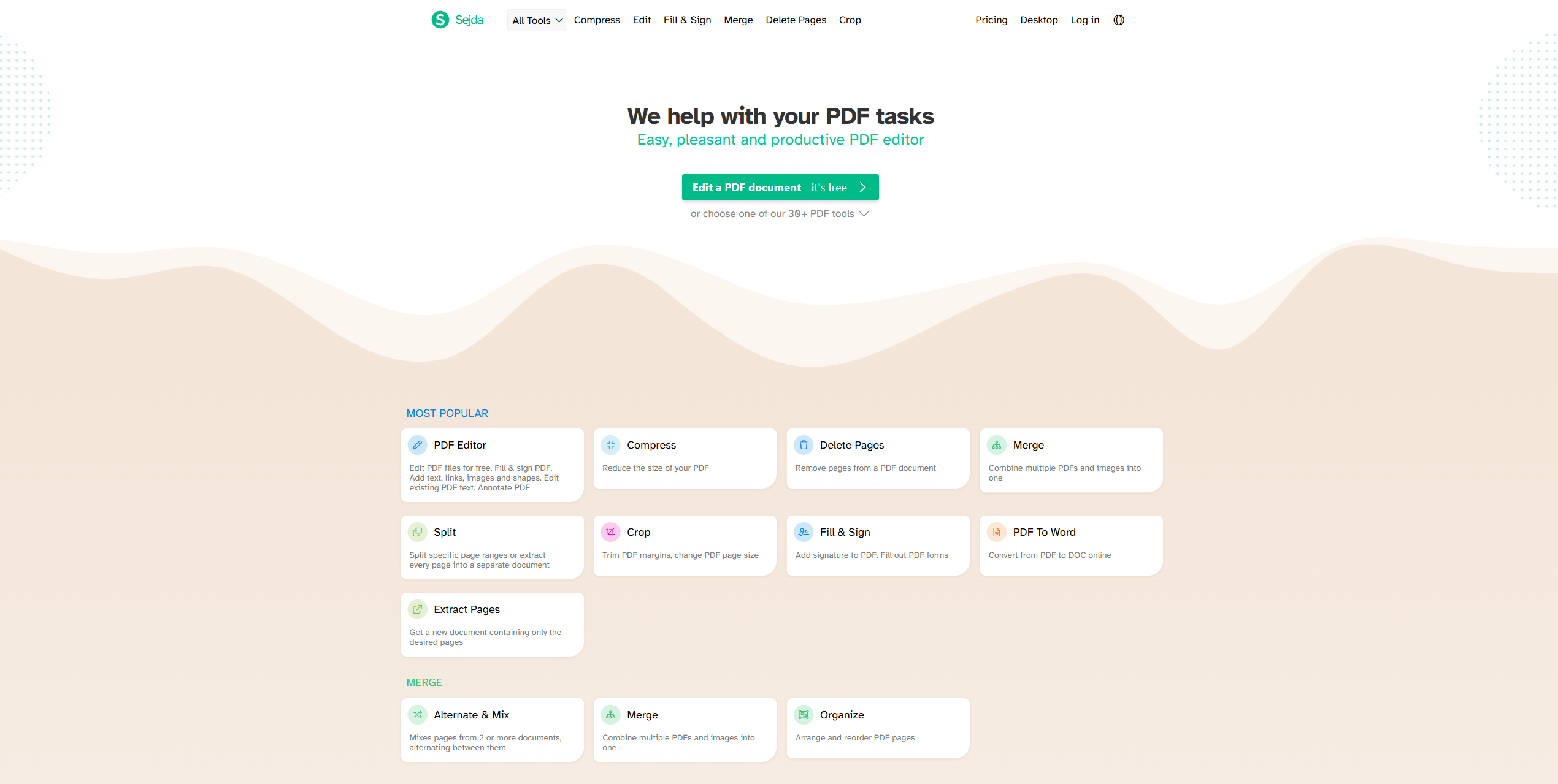 the interface of Sejda