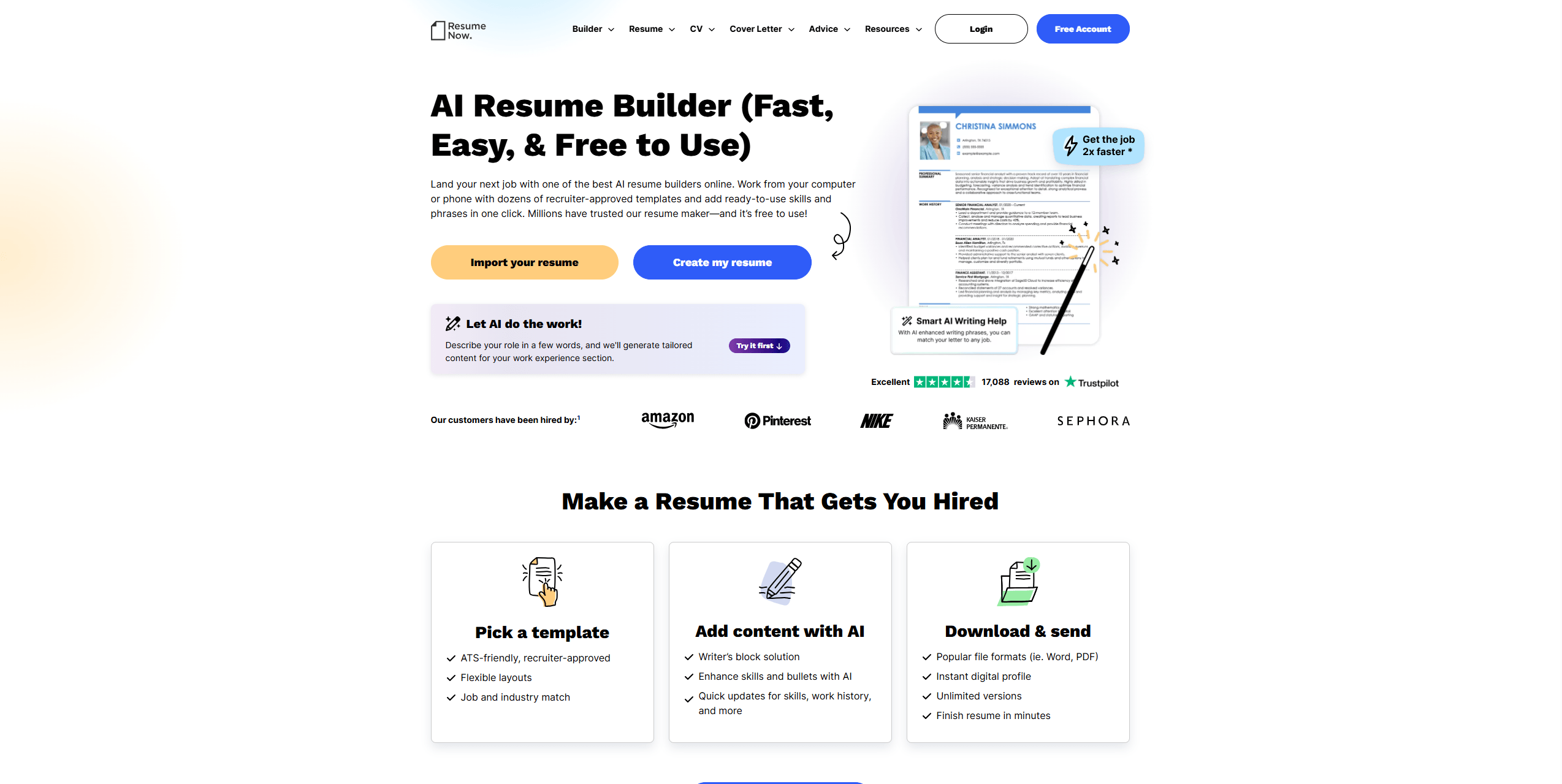 the interface of Resume-Now