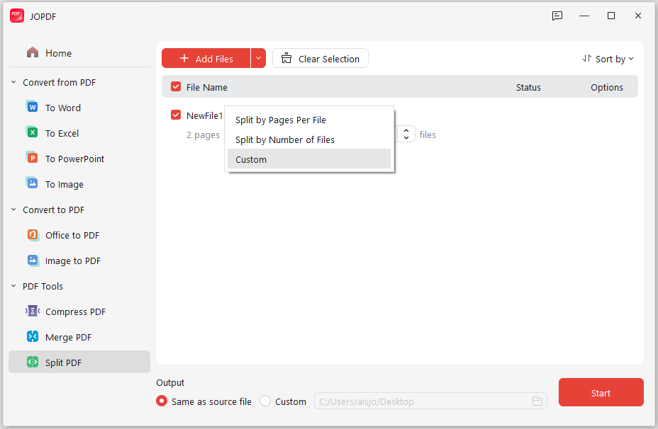 how to split pdf file