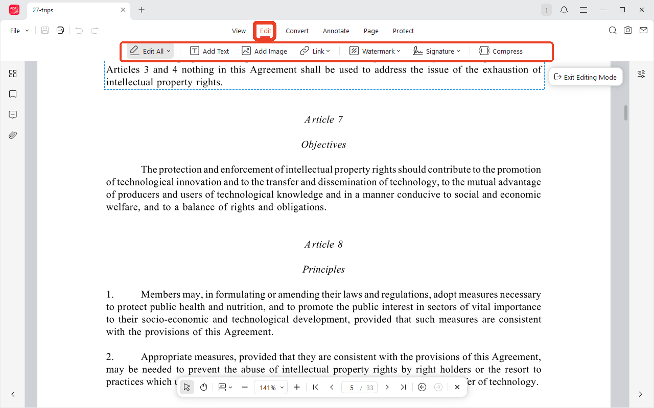 switch to the Edit tab in JOPDF