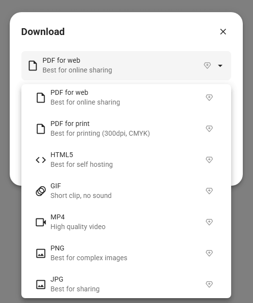 Choose PDF for web or PDF for Print