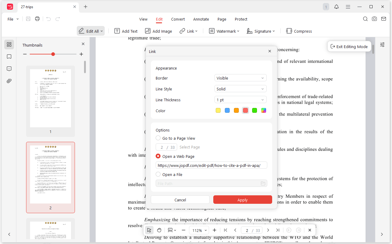 add link to pdf on jopdf