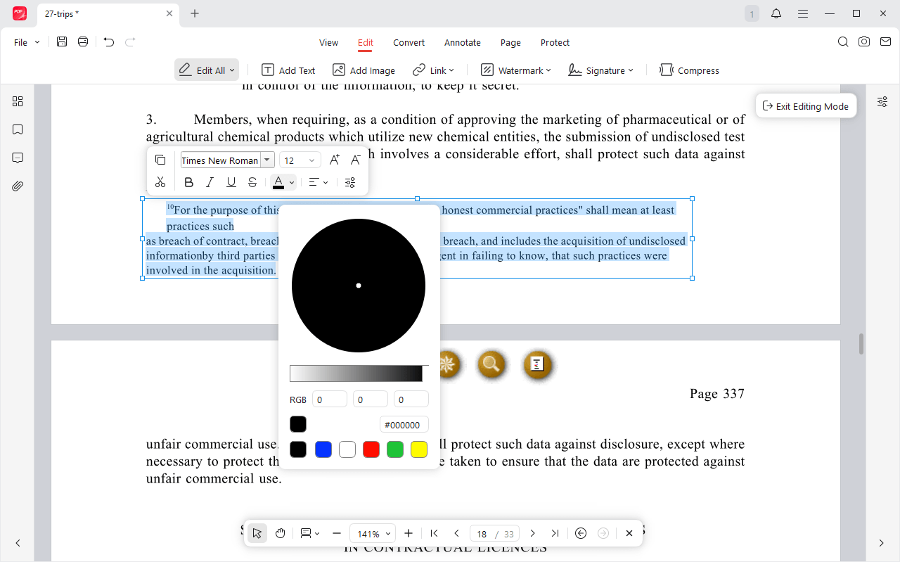 Change the font color to black