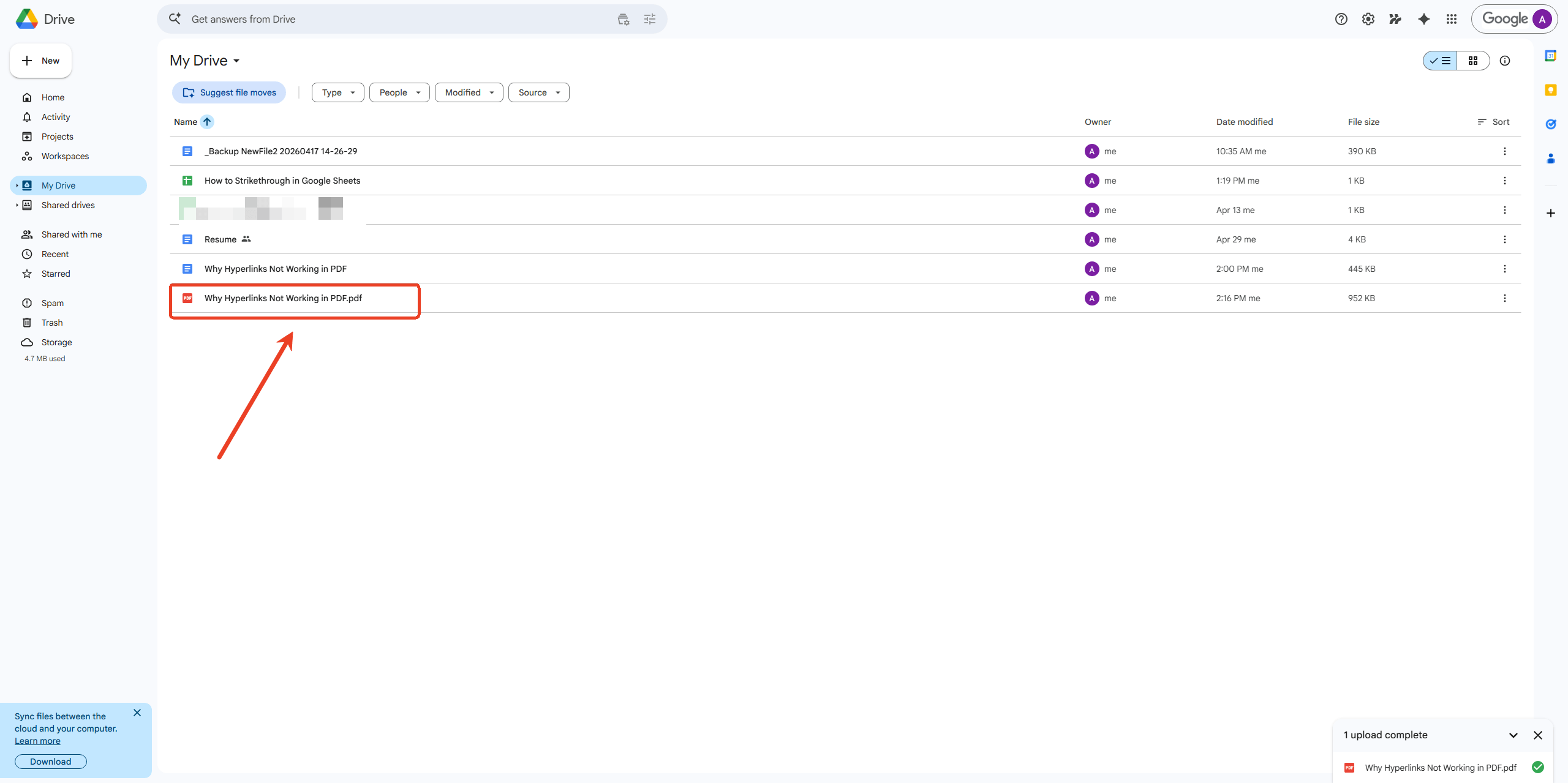 save a Google Doc as a PDF in Google Drive