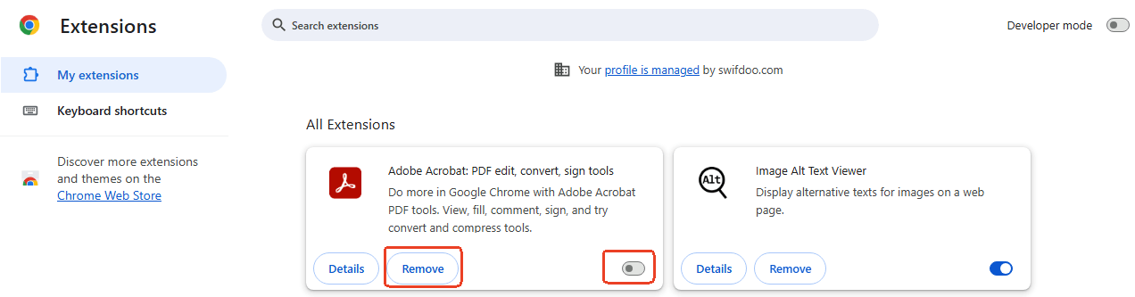 Disable the Adobe Acrobat extension