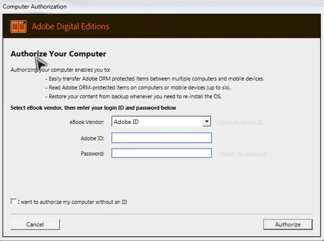 Enter your Adobe ID and password