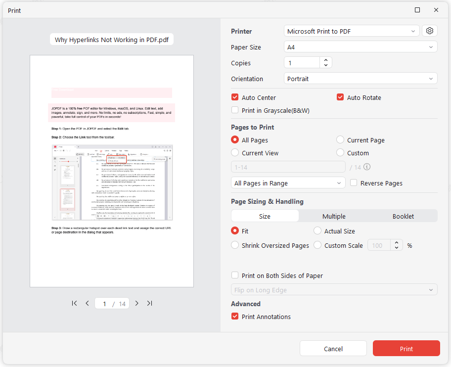 choose Microsoft Print to PDF