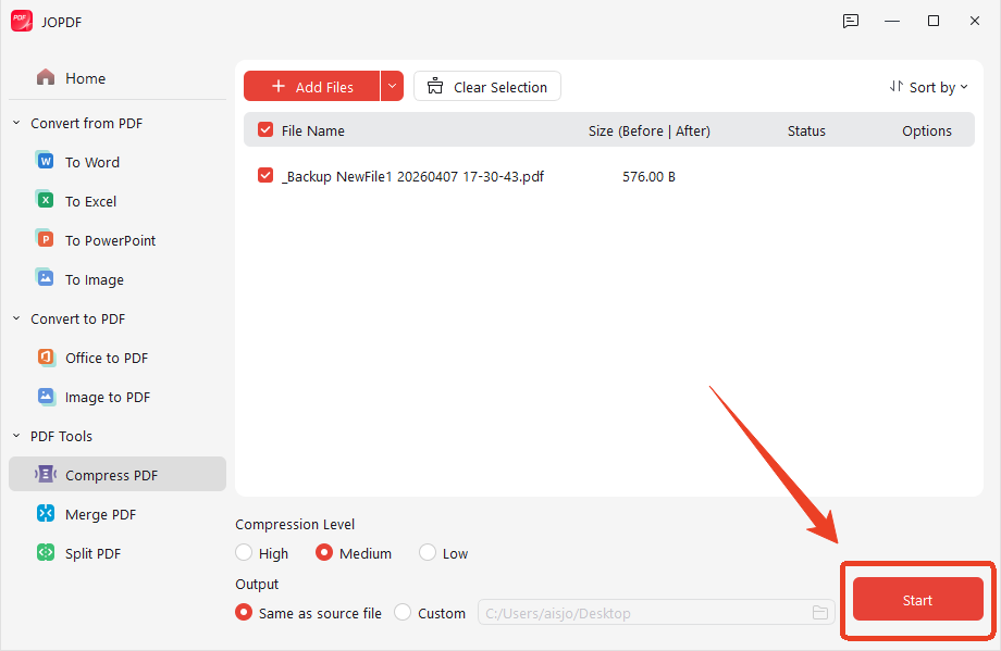 PDF size to 200KB