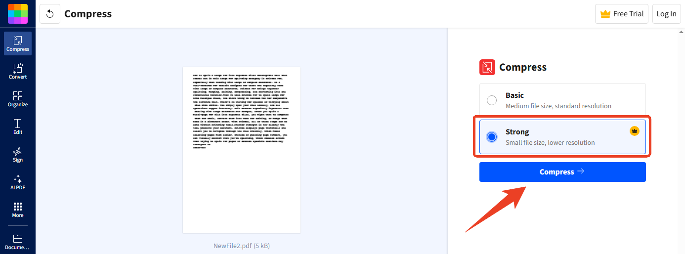 SmallPDF Strong Compression 