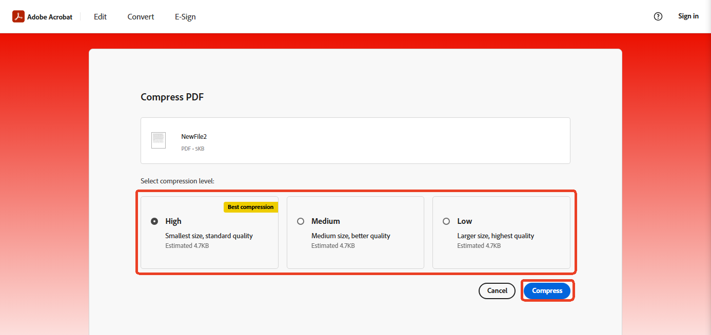 Adobe Acrobat high Compression