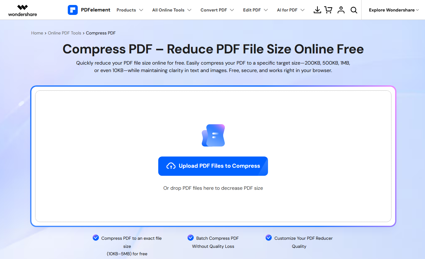 Wondershare PDFelement Online Compressor