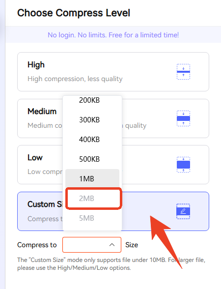 Custom Size to 2MB