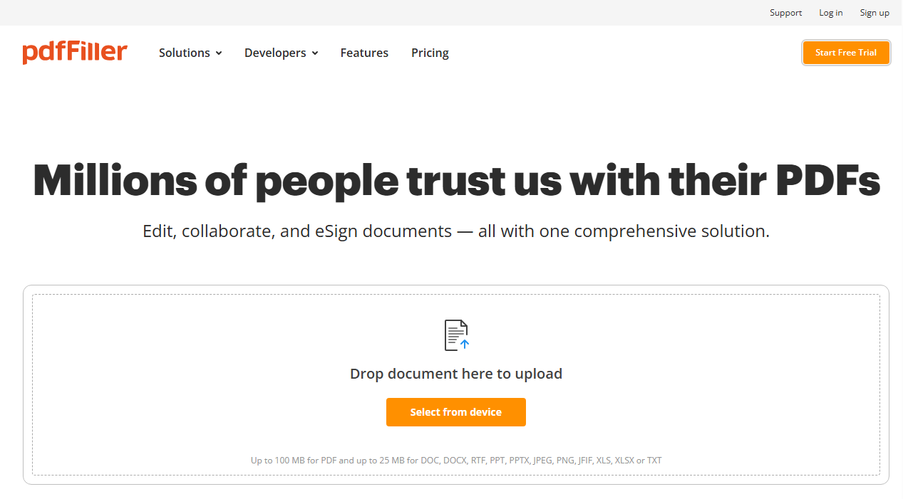 pdfFiller Free Trial interface