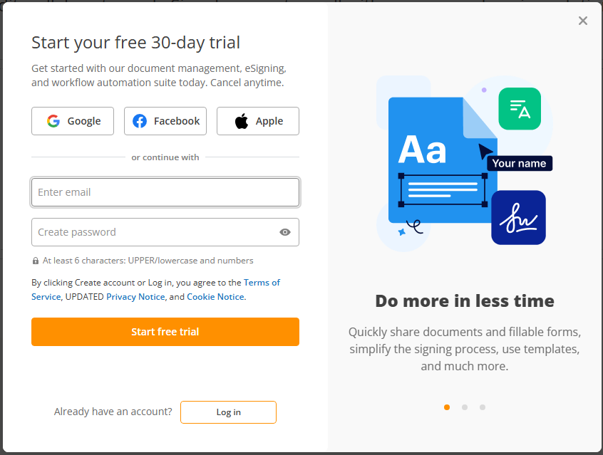 Sign up for a 30-day pdfFiller free trial