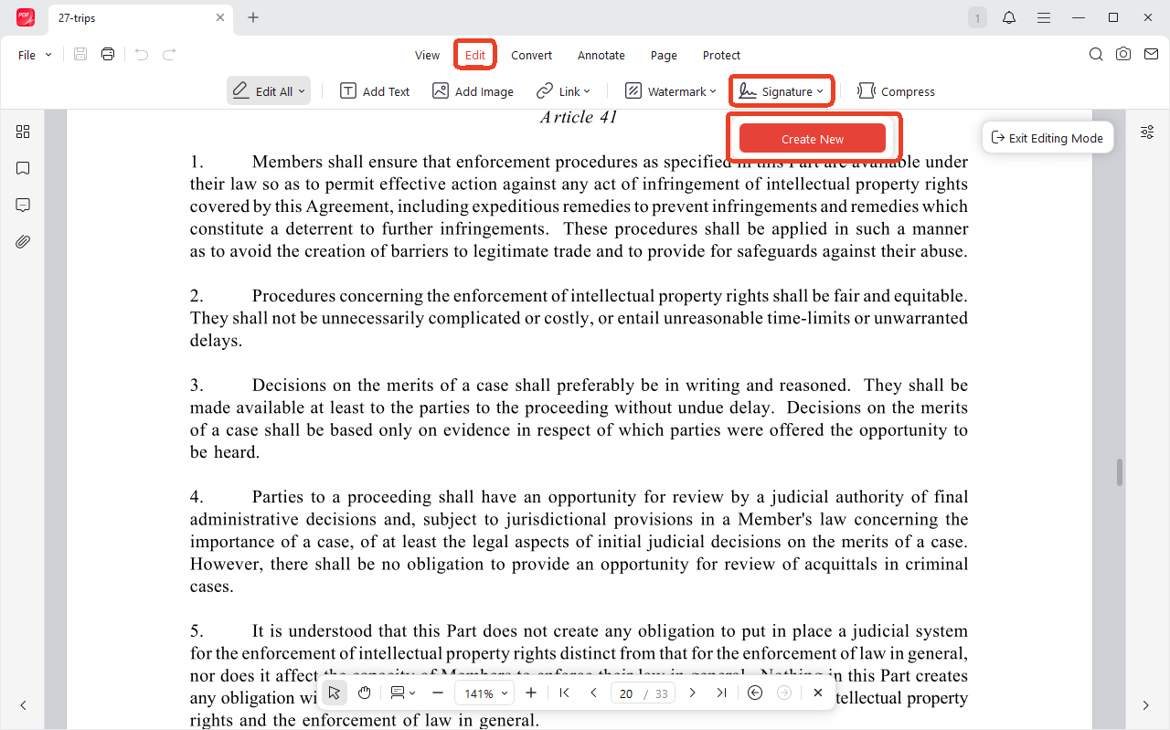 click Signature > Create New