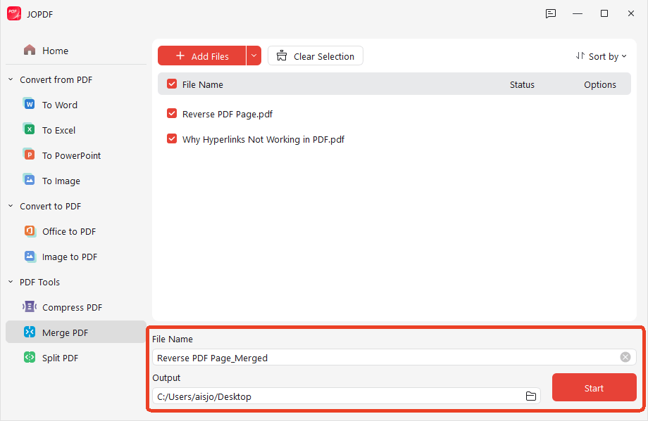 JOPDF merging tool