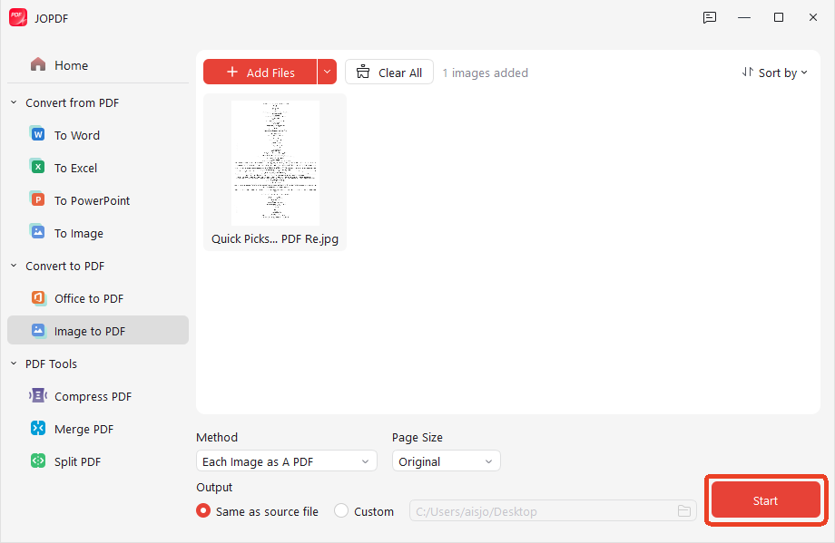 Convert an image to PDF for free