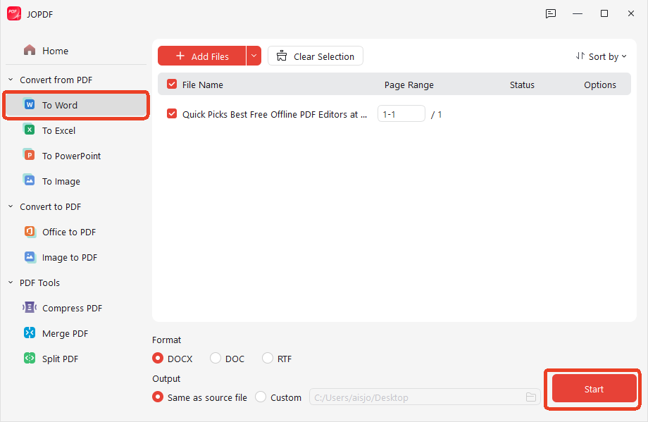 convert pdf to word with JOPDF