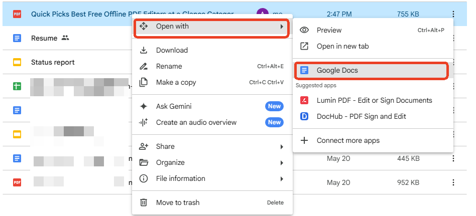 open with Google Docs