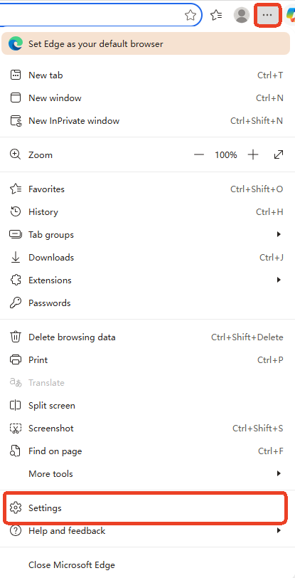 Edge Settings list