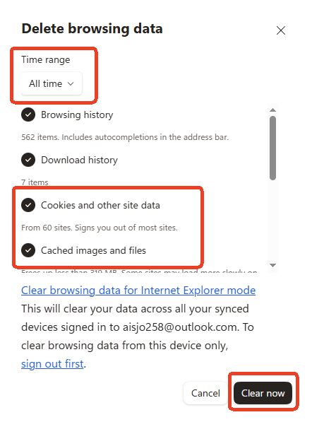 Edge clearing browsing data